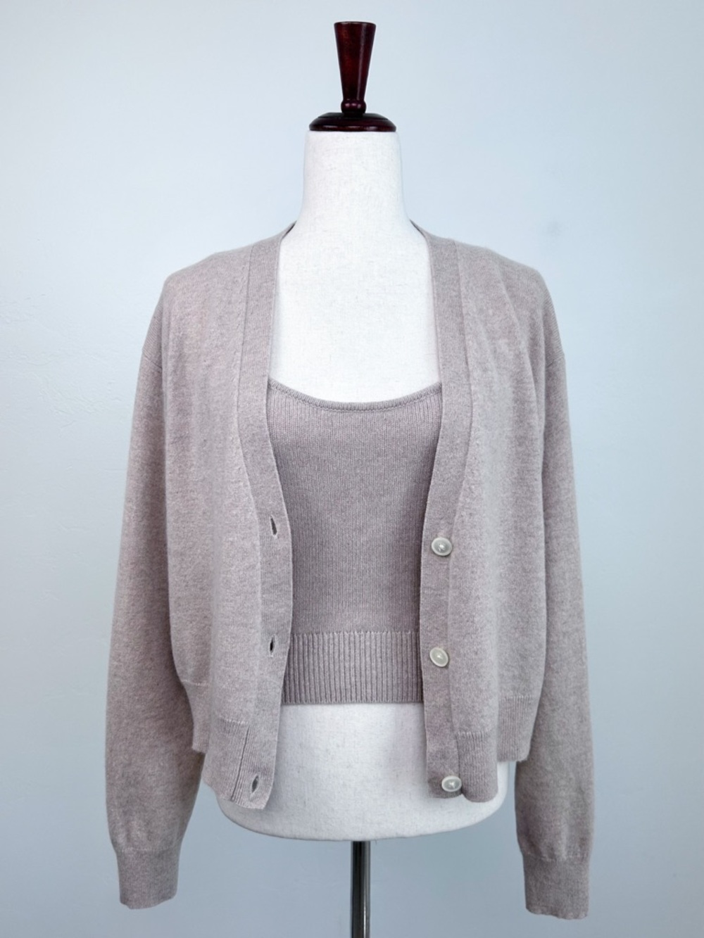 J. Crew 100% Cashmere Beige Quiet Luxury Cropped Cardigan Cami Matching Set MED